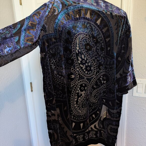 Chico's Black Blue Velvet Burnout Whimsigoth Fairy Witchy Open Kimono S/M | EVC - Picture 7 of 7